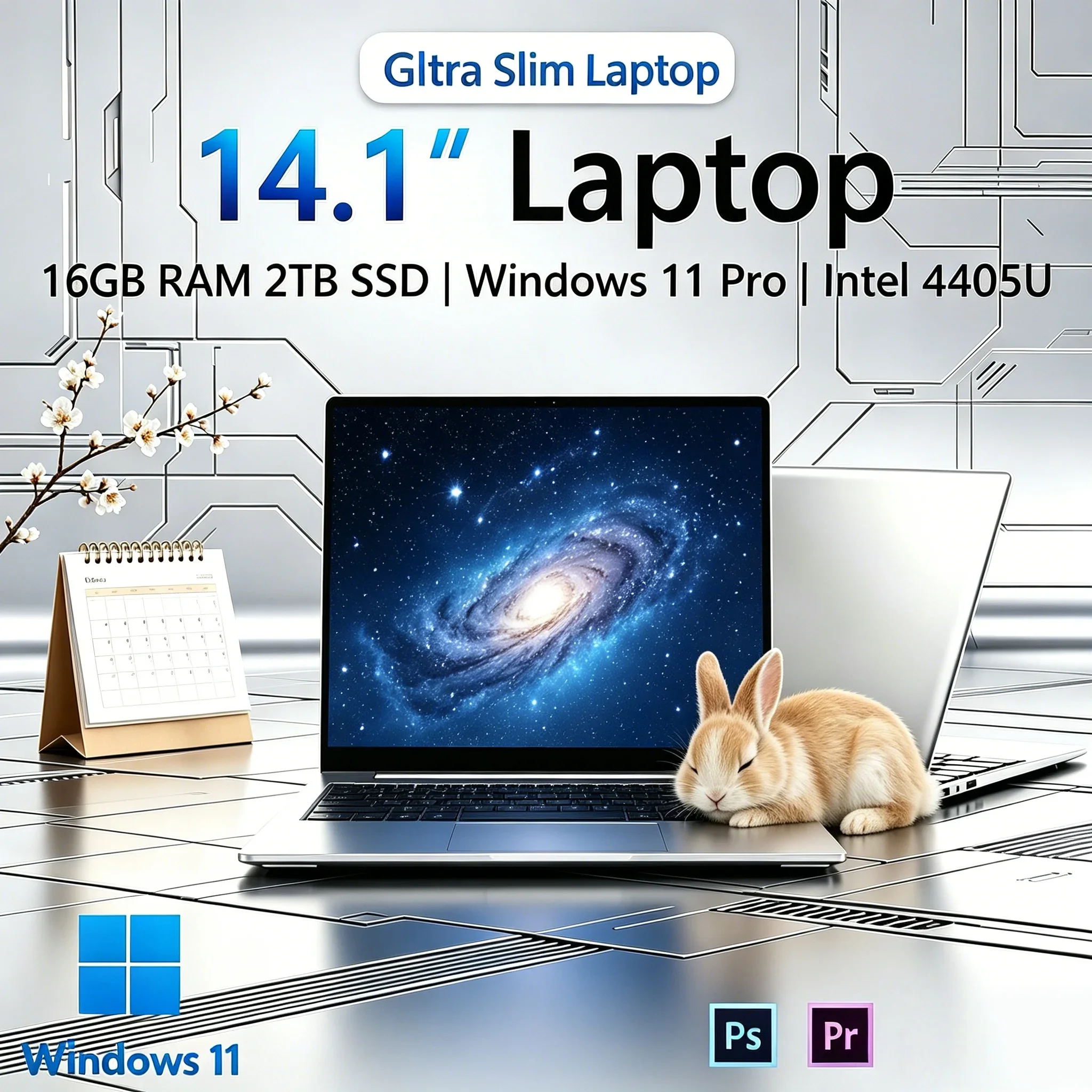 

14.1" Ultra Slim Laptop Intel 4405U 16GB 2TB SSD Windows 11 Pro 1080P HD Gaming Office Notebook PC