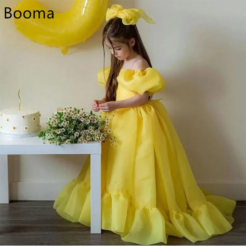 Booma A-Line Flowers Girl Abiti Abito da cerimonia nuziale in organza per bambini Abiti da ballo per ragazze lunghi fino al pavimento personalizzati