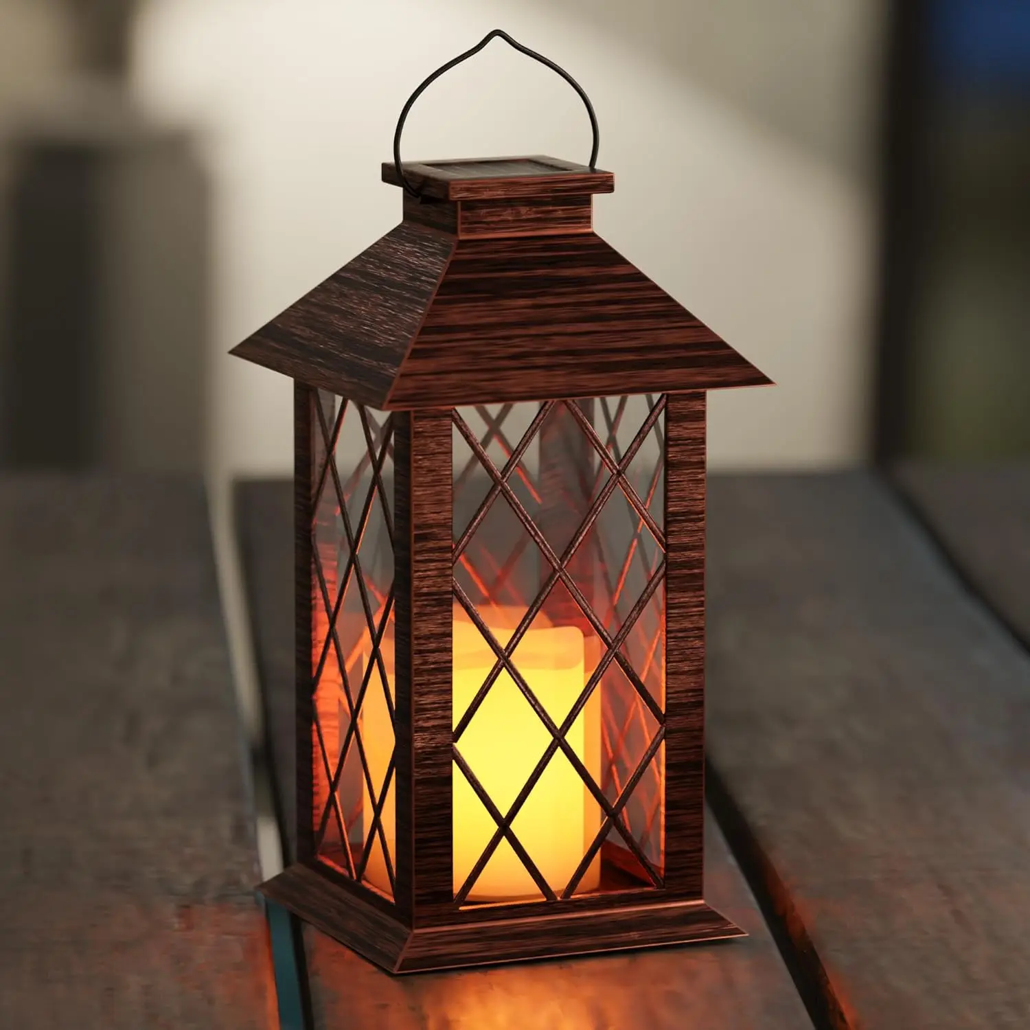

Solar Lanterns Outdoor, Waterproof Hanging Garden Lantern with LED Flickering Flameless Candle, Vintage Porch & Patio Decor, 13'
