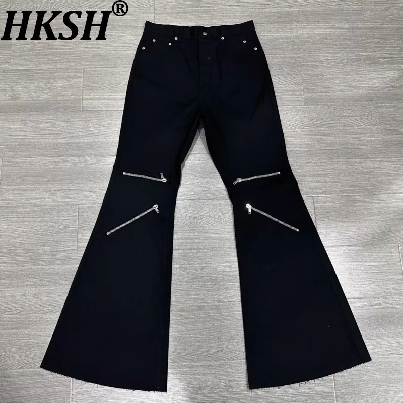 

HKSH RO Knee Multi-Zipper Niche Dark Safari Style Wide-Leg Loose Casual Flared Floor-Length Casual Pants Women Trend Ins HK18648
