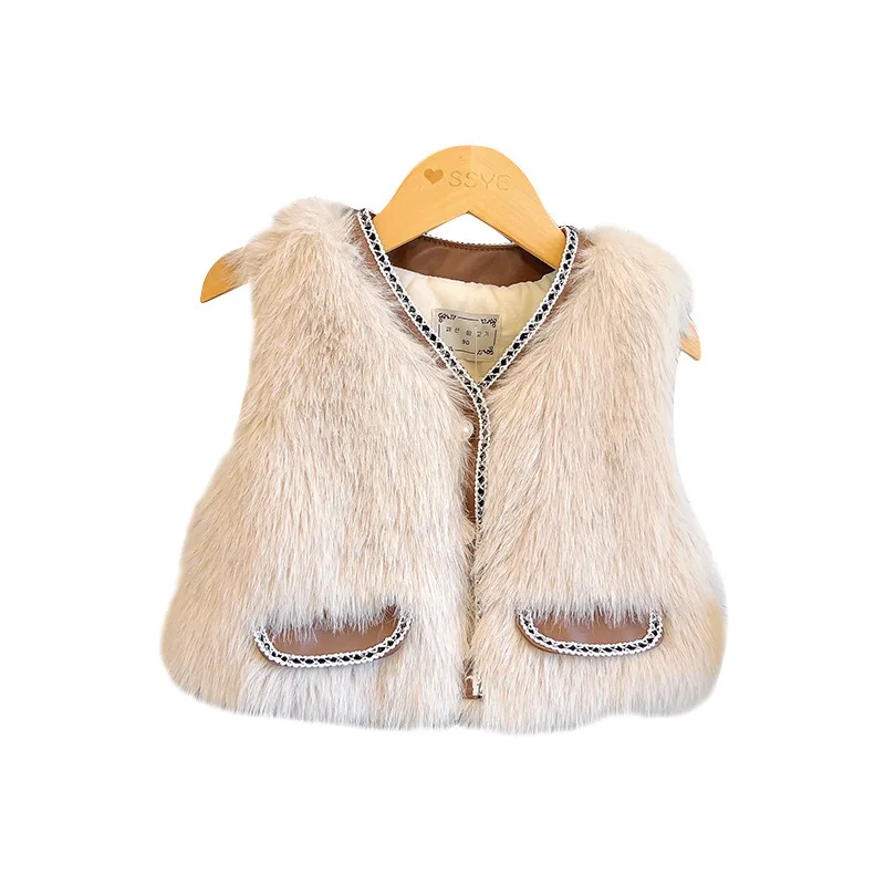 Girls\' Coat Winter New Baby Hair Sweater Fashion Winter Luxury and Westernized Middle School Children\'s Vest Fur Vest  Waistcoat