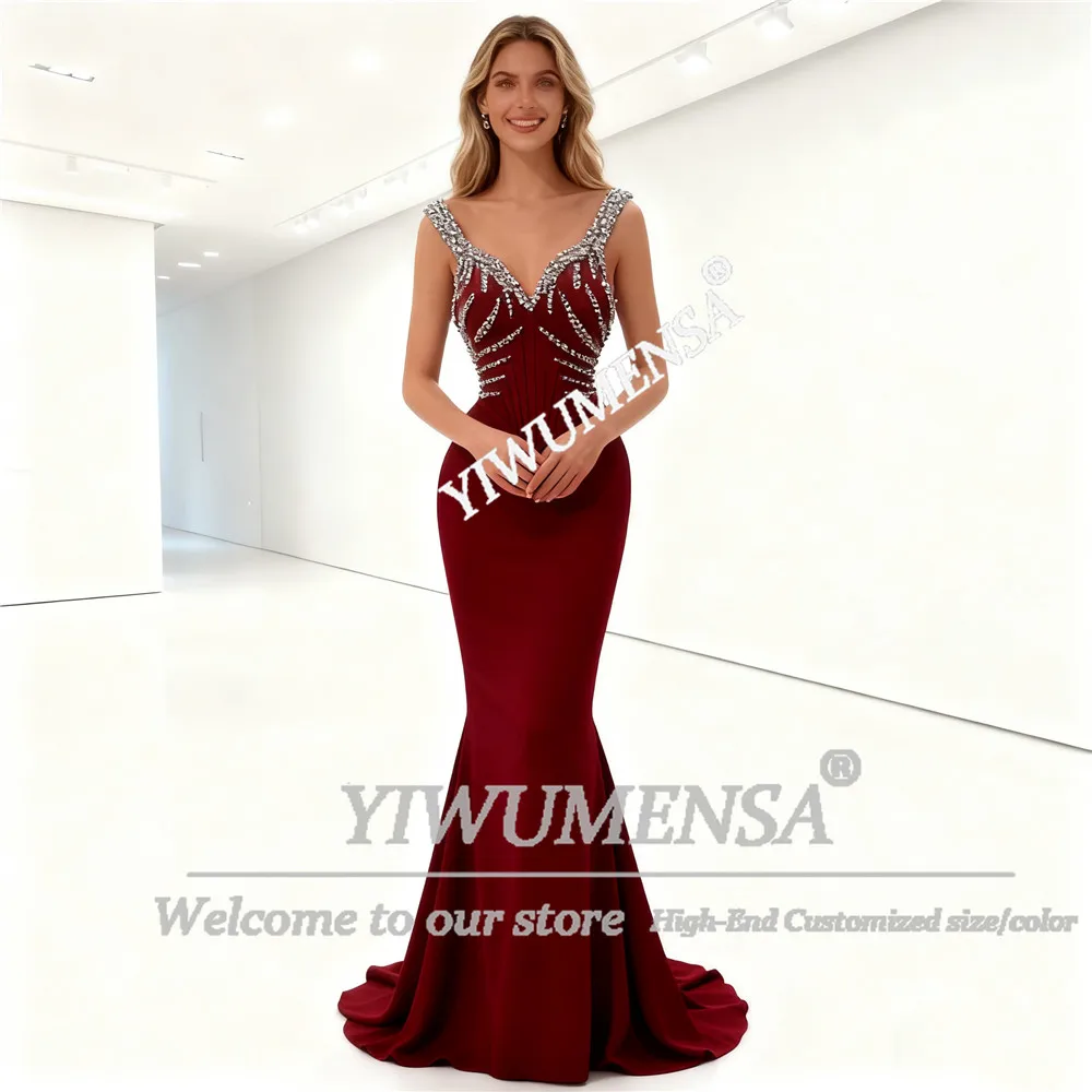 

Glittering Beaded Crystals V Neck Prom Dresses Spaghetti Straps Mermaid Evening Gowns Customized Saudi Arabia Party Attire 2026