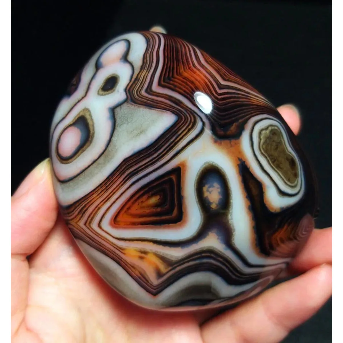 4PC Artisan Stone Banded Agate Palm Stone, Polished Tumbled, Hand Selected, Wire Wrapping, Natural Stone, Crystal Collection