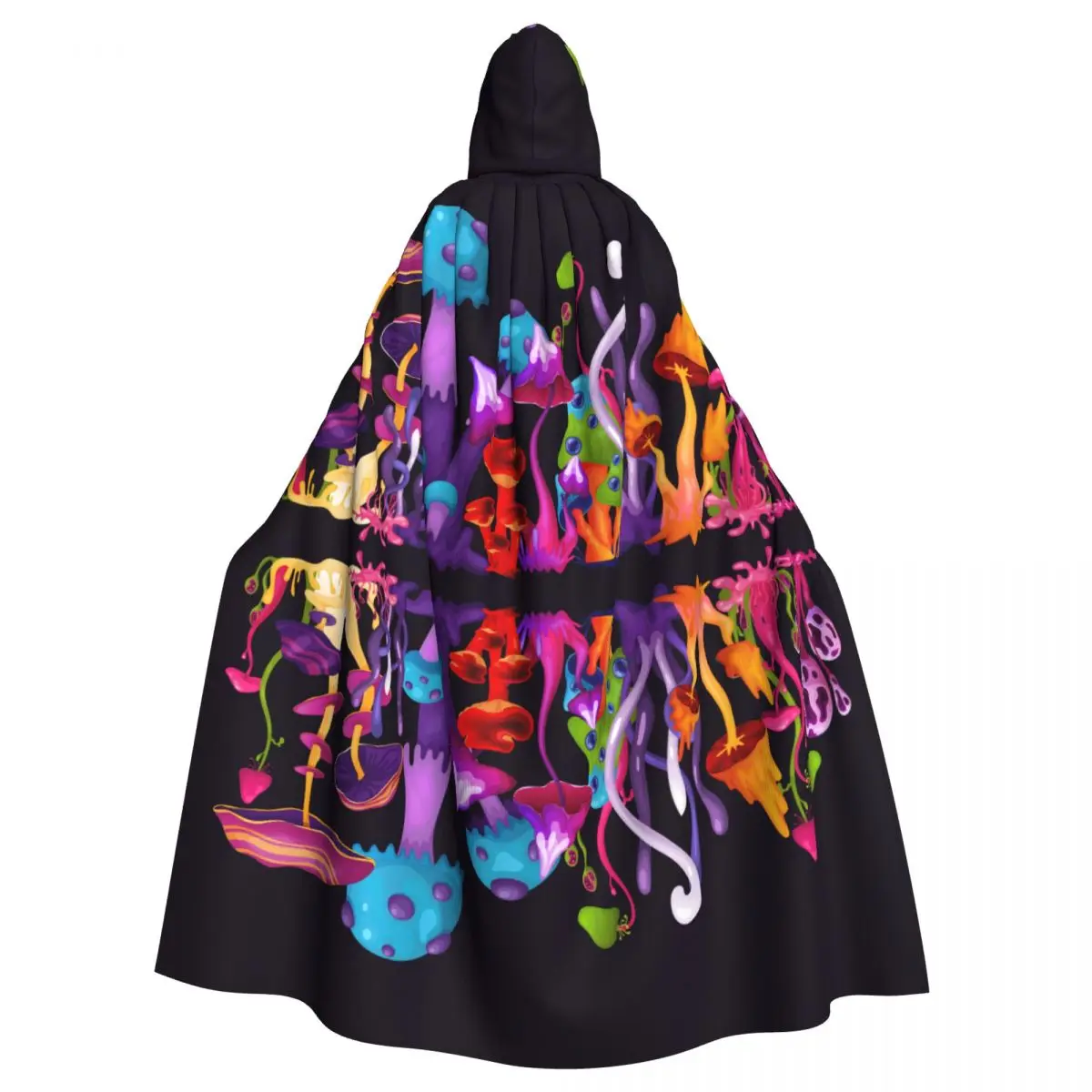 Adult Cloak Cape Hooded Multicolored Magic Psychedelic Mushrooms Medieval Costume Witch Wicca Vampire Elf Purim Carnival Party