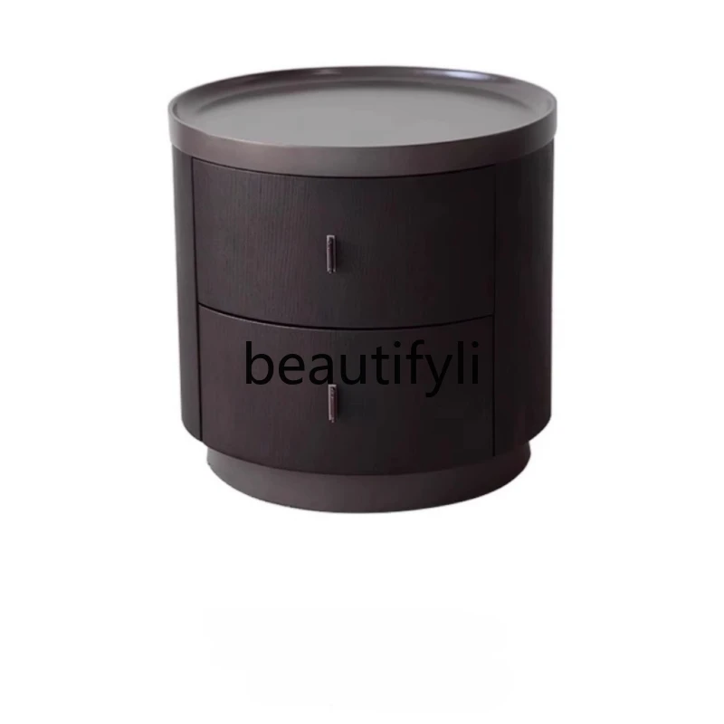 

Minimalist, bedside table double drawer simple modern round cabinet small apartment