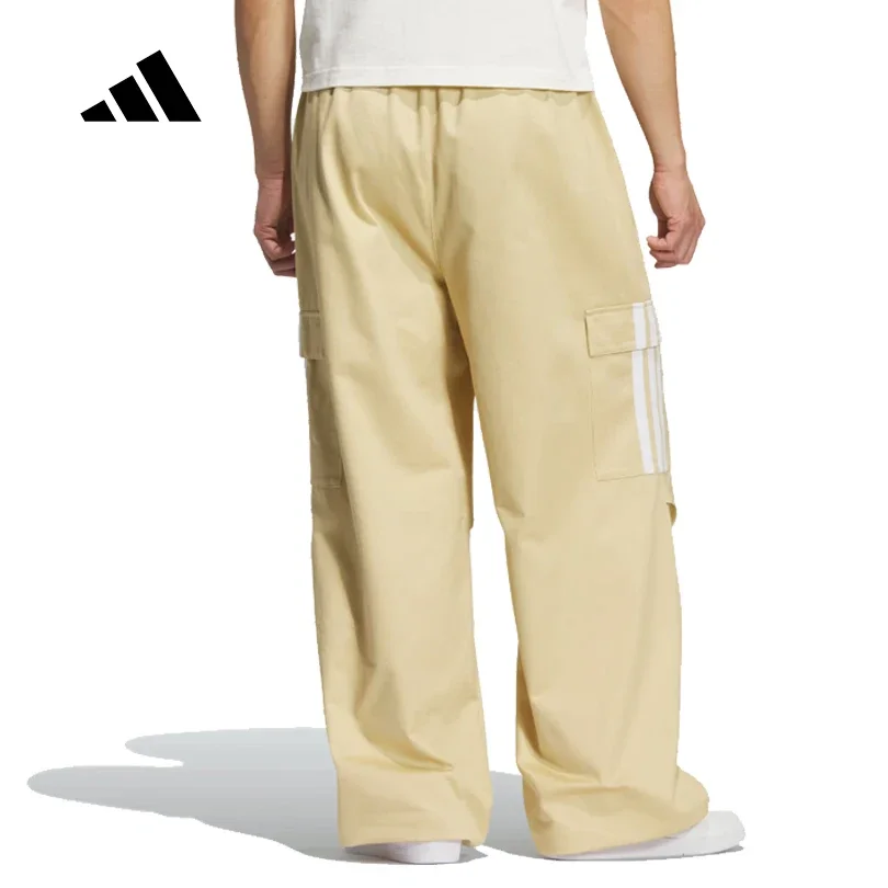 Adidas Unisex Autumn Winter Loose Straight Cargo Pants for Men Women, Woven Breathable Multi-Pockets Sports Trousers KF5182