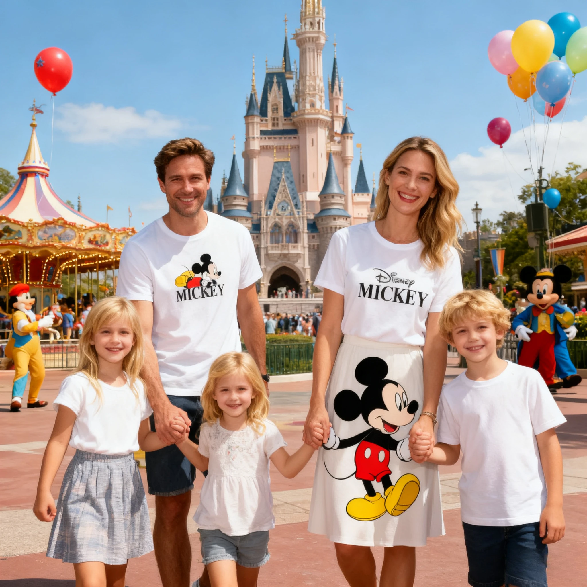 

2025 Disney Mickey Mouse Print T-shirt Children's Daily Tops Suitable for The Whole Family Pure Cotton Round Neck Short Sleeve