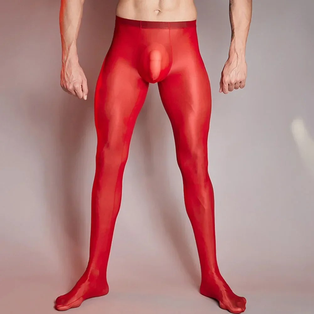 New Mens Sexy Ultra Thin Shiny Leggings See Through Underwear Long Pants Skinny Trousers Fitness Nightclub Men\'s Bottom Socks