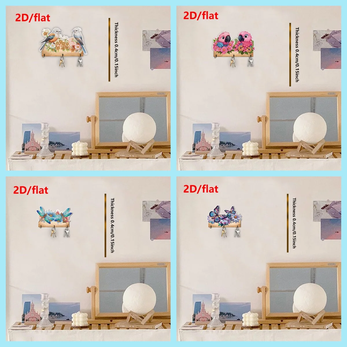 2D/flat 1 Piece Diamond Painting kit hook bird, Butterfly pattern Wooden material Suitable for home wall Decoration, item Storag - view 3