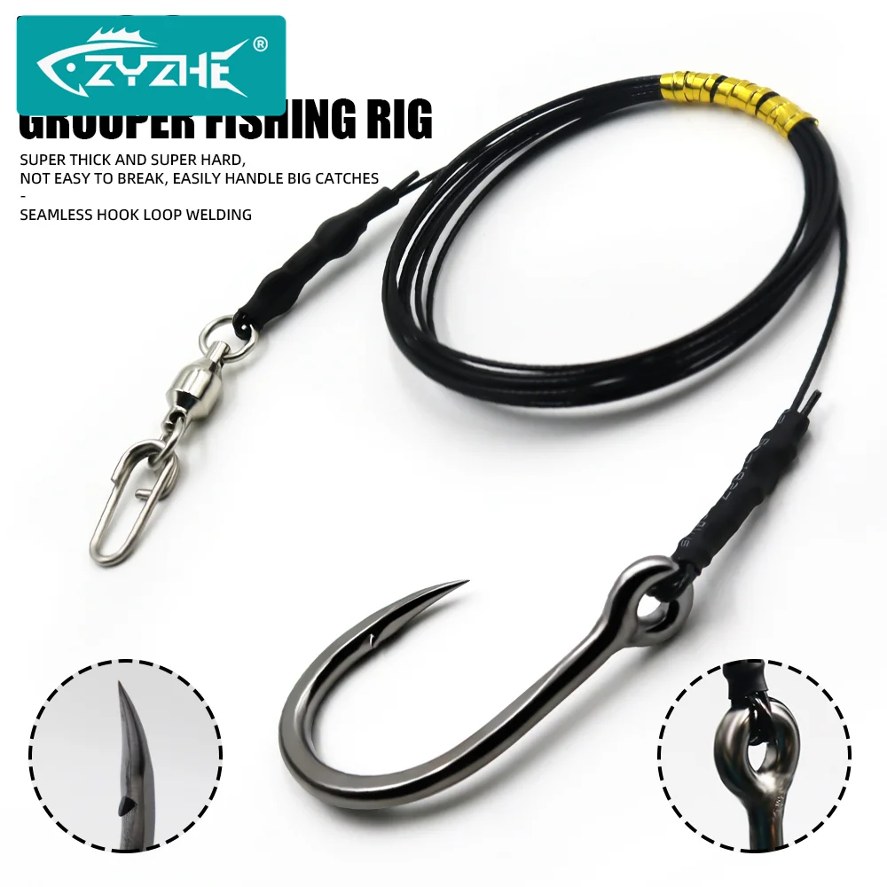 

ZYZ 1pc Sea Fishing Leader Hooks Size 10/0# 12/0# With 2m 49 Strands Steel Wire High Strength Fishhooks Boat Fishing Rigs