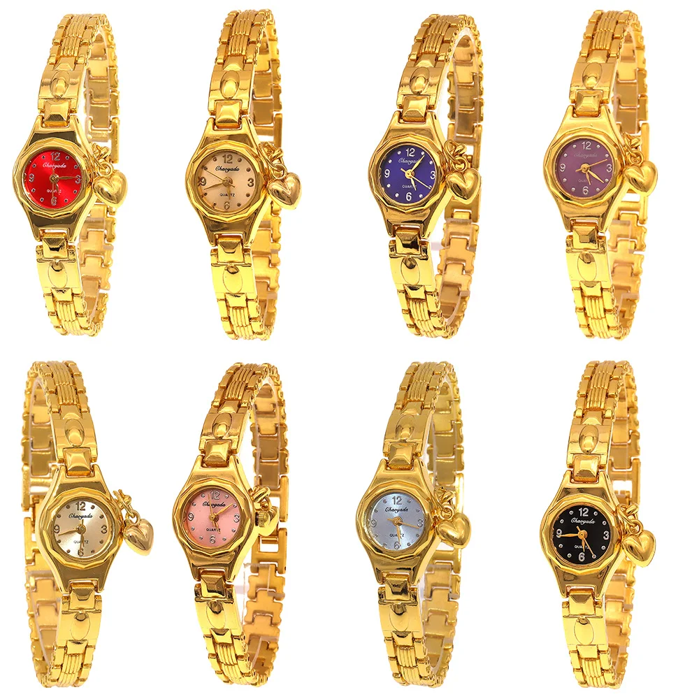 8 قطع ساعة ذهبية فاخرة للنساء بمينا صغير وساعة يد نسائية أنيقة وساعة نسائية عصرية