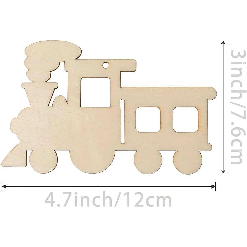 20 Pack Unfinished Wooden Train Cutouts DIY Craft Gift Hanging Tags for Home Party Festival Holidays Wall Room Decoration