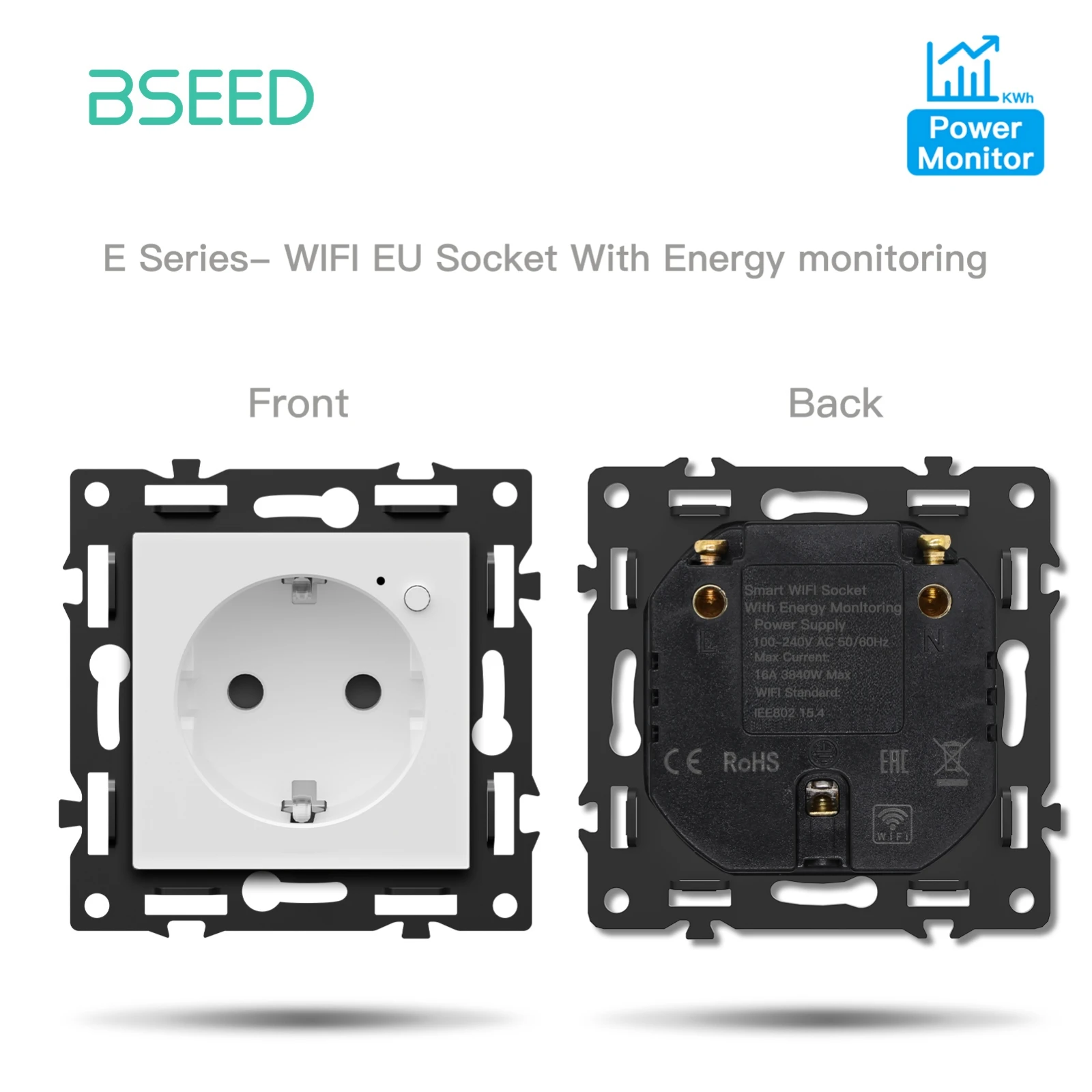 BSEED Zigbee 1/2/3/4-fach Smart-Lichtschalter für Vorhänge und Jalousien, Dimmer-Schalter mit mechanischen Tasten, Steckdosen, USB-C, DIY-Teile, Kunststoffrahmen