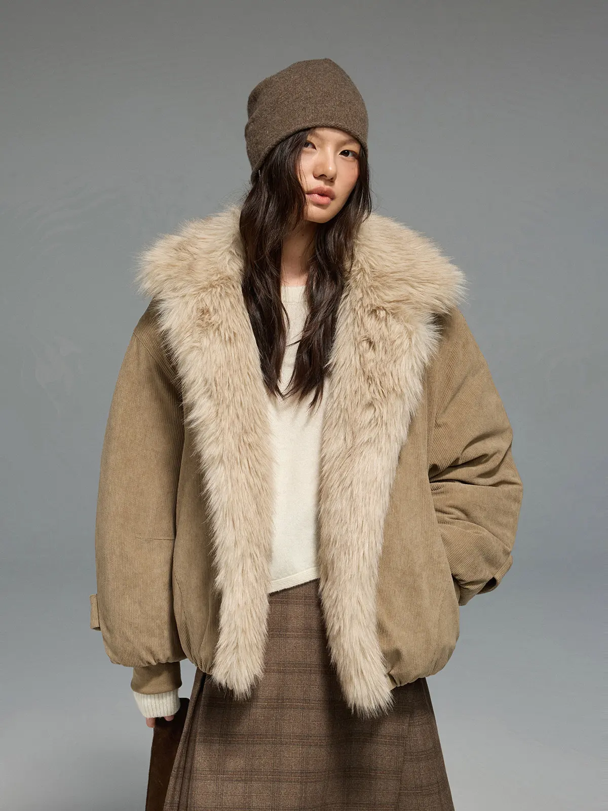 

JUSLIN Новая легкая куртка из мягкого вельвета с пушистым воротником, хлопковая верхняя одежда L204, повседневная свободная модель из полиэстера