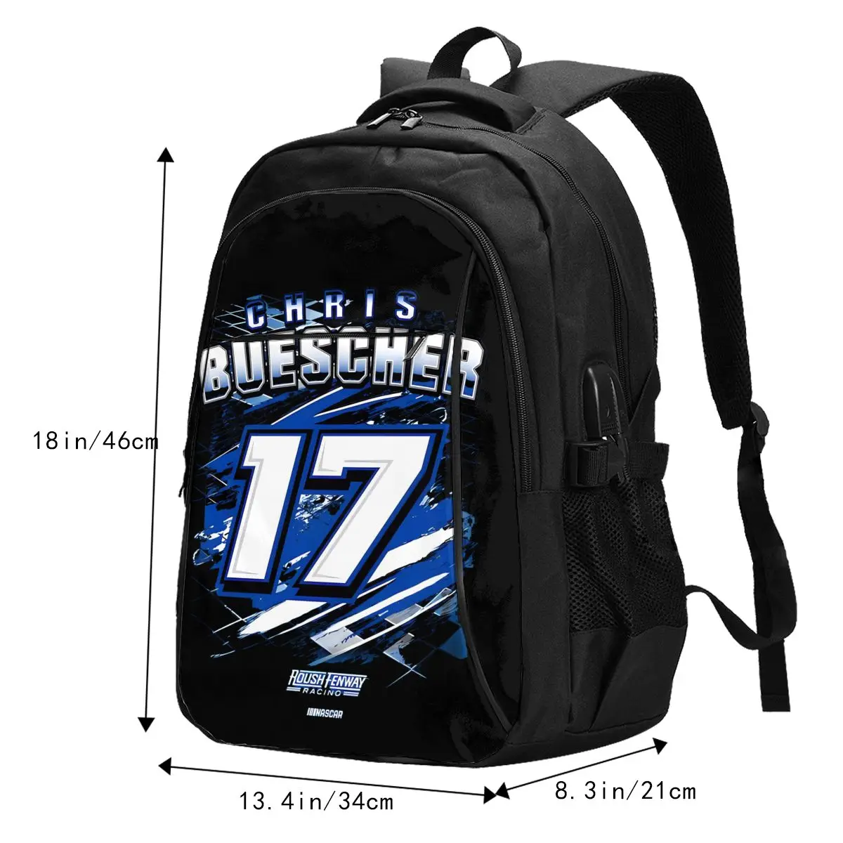 Chris Buescher 17 Travel Laptop Backpack, Business Water Resistant Laptop Backpack with USB Charging Port, College Bag