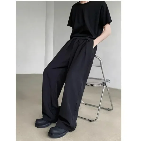Black Wide Leg Casual Pants Men's Women's Floor Length Trousers Magic Stick Design Japanese Style Polyester Fiber Natural Waist