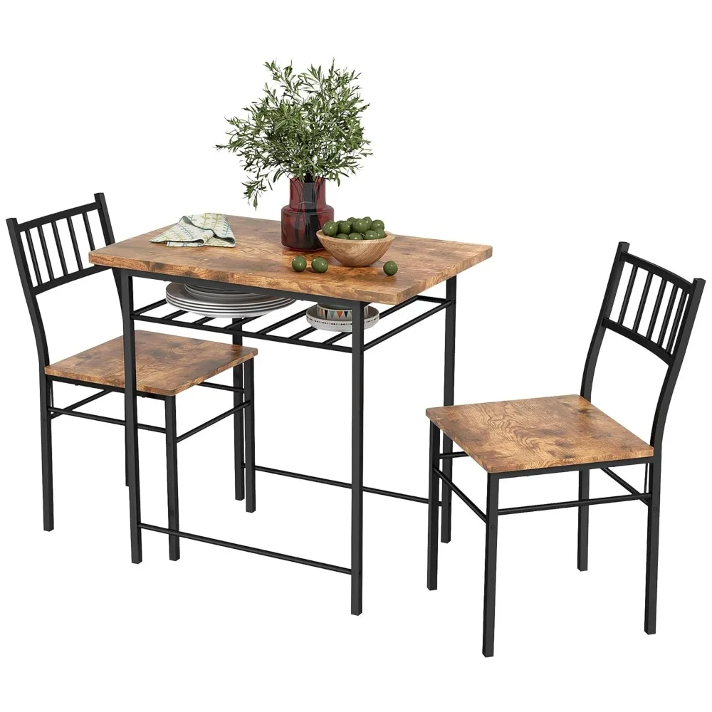 

Three-piece Dining Table and Chair Set, Kitchen Table and Chair Set, with Built-in Storage Shelves and Steel Frame, Customizable