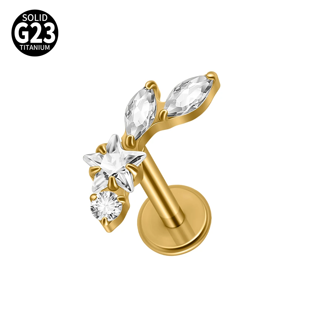 G23 Titanium Star Zircon Lip Studs