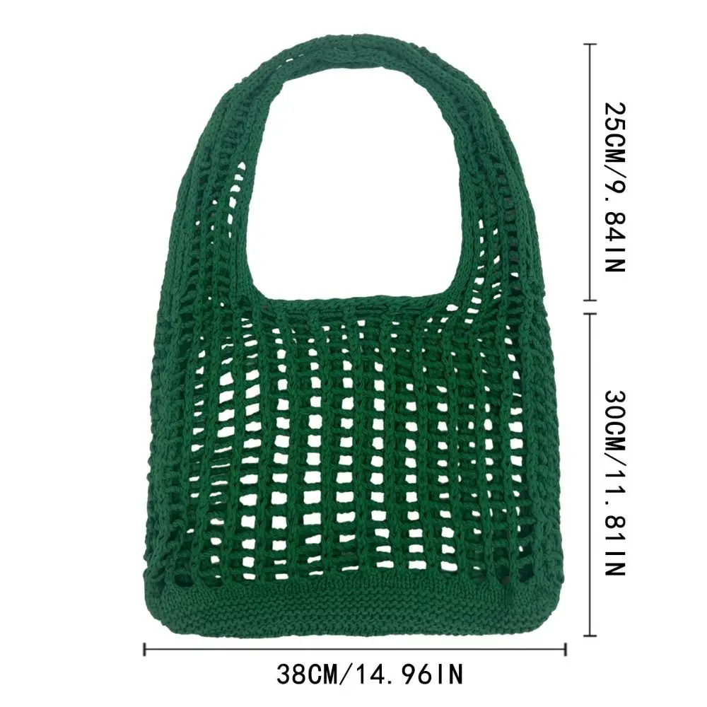 Borsa a tracolla in maglia tinta unita Borsa tote versatile all'uncinetto bohémien di grande capacità Borsa in tessuto casual scavata da donna