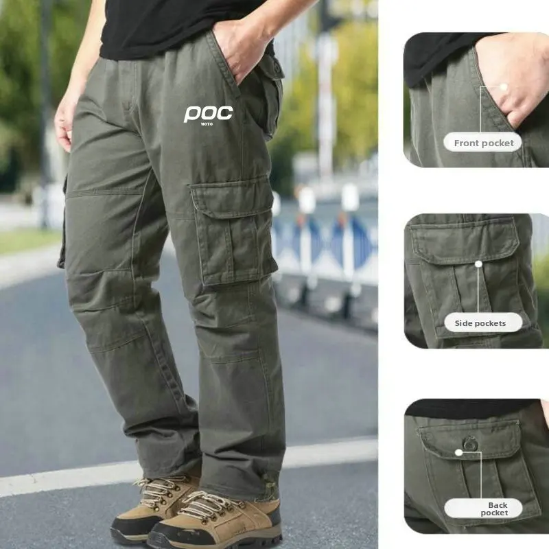 Nieuwe grote zak losse overall heren buitensporten joggen MOTO POC fietsbroek elastische taille puur katoen casual werkbroek