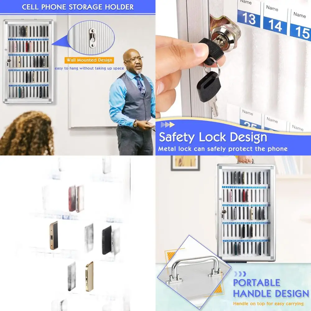 

Настенный алюминиевый карманный шкаф для хранения сотового телефона с 60 слотами и замком, портативный