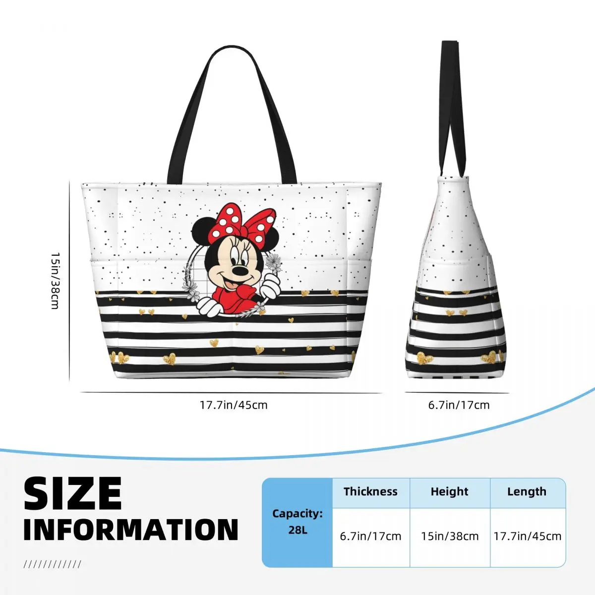 Custom Large Cute Minnie Mouse Tote Bag for Women Cartoon Mickey Shopping Shoulder Beach Gym Travel Bag