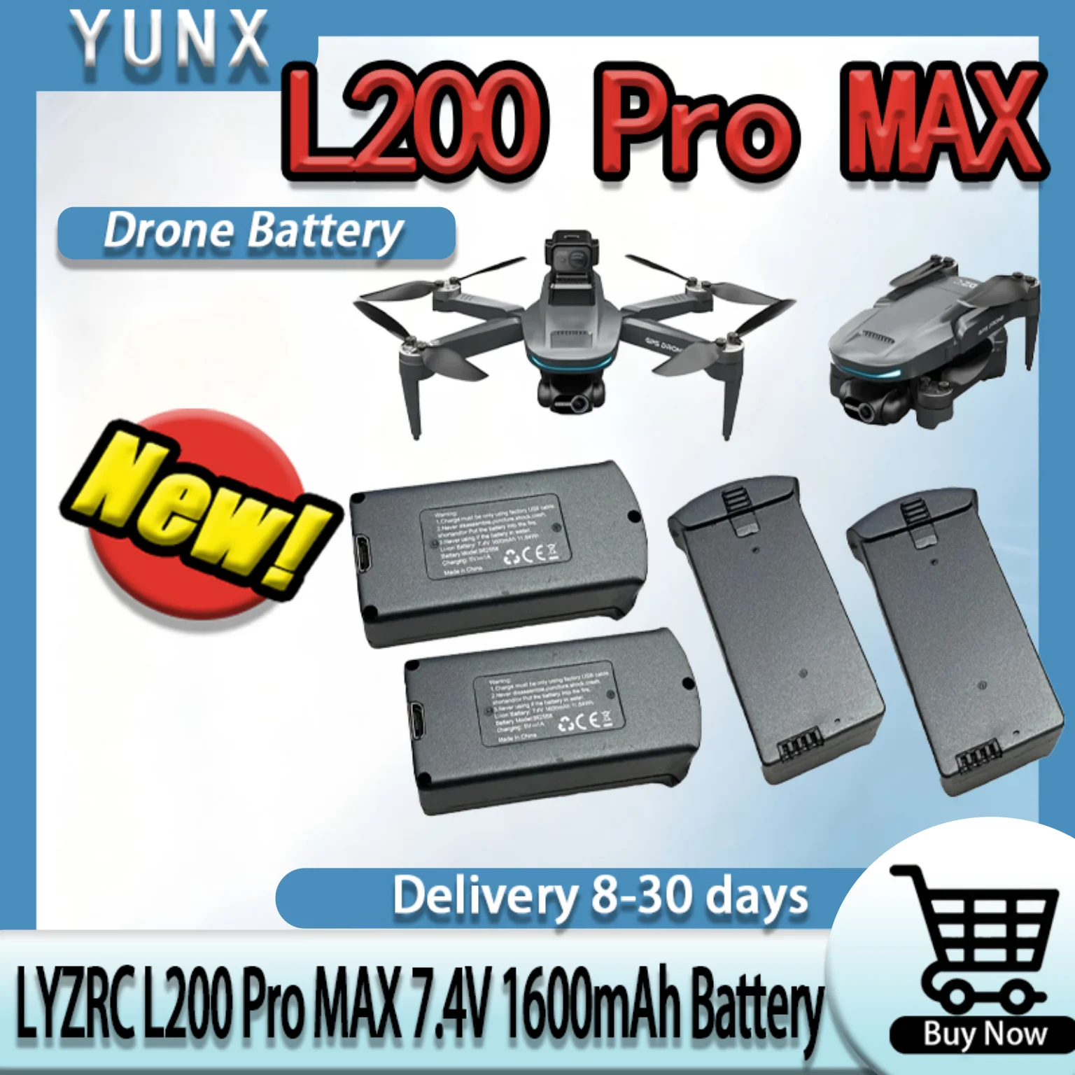 

Оригинальная батарея LYZRC L200 Pro MAX 4K 7.4V 1600mAh для квадрокоптера L200 Pro MAX, запчасти и аксессуары для дронов