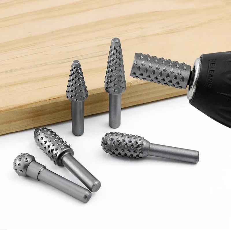 6pcs Woodworking Special-Shaped Rotation File Wood Carving Knife Woodworking File Sanding Head Embossing Rotary Burrs
