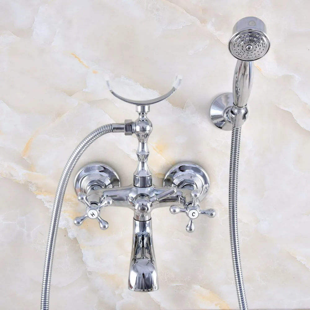 

Silver Polished Chrome Brass Wall Mounted Bathroom Bath Tub Faucet Set with 1500MM Hand Held Shower Spray Mixer Tap 2na719