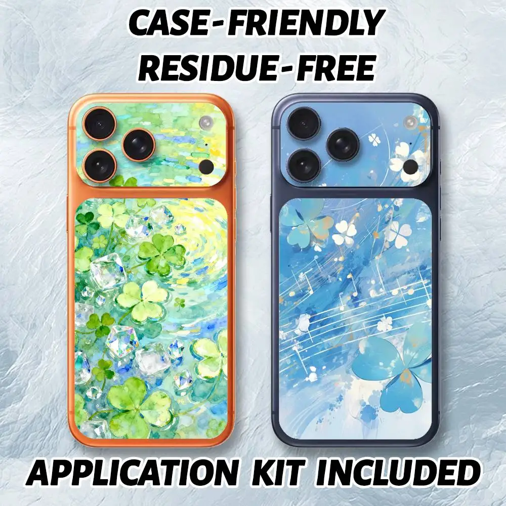 

Наклейка-стикер «Счастливый клевер» с УФ-пленкой для задней крышки iPhone 17 Pro/17 Pro Max