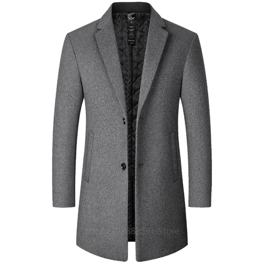 

Woolen Coat Autumn Winter Cotton Thicken Wool Blends Jacket Coats High Quality Male Tops Windproof Warm Trench Overcoats