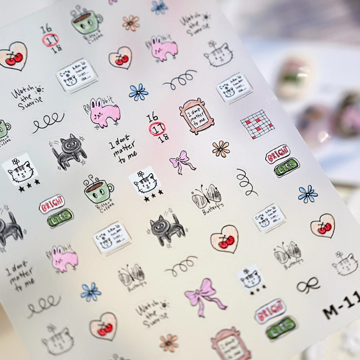 

Cartoon Lines Graffit Cat Rabbit Bowknot Flower Butterfly Lovely Self Adhesive Nail Art Stickers Manicure Decals
