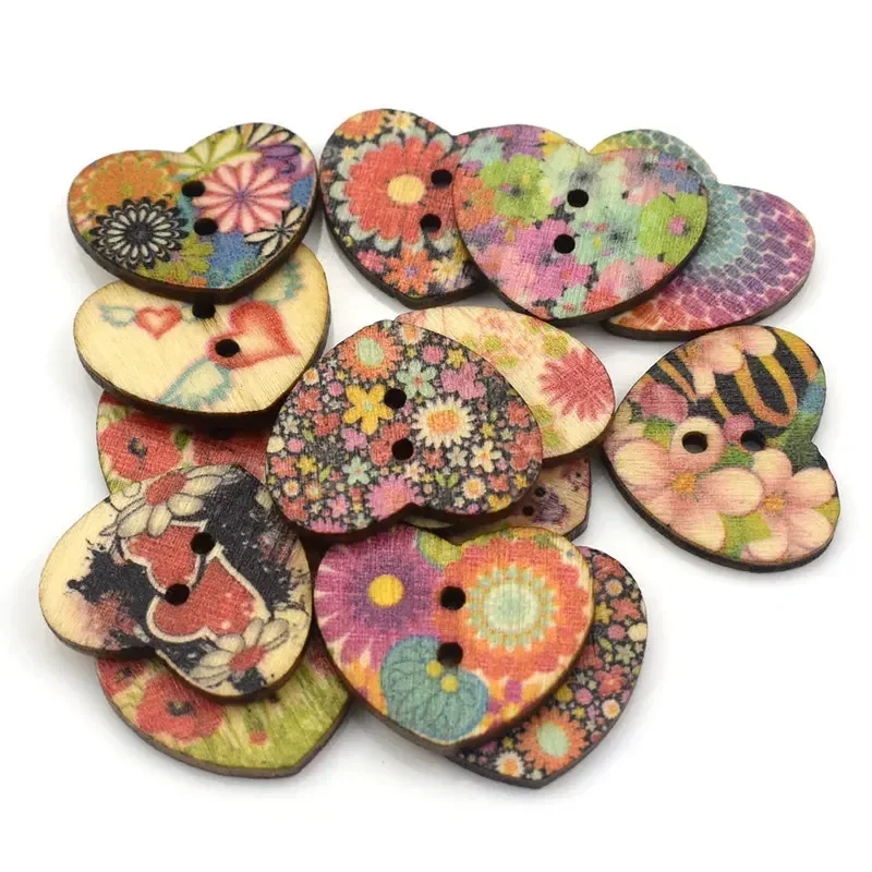 50PCS 25MM Wooden Button Heart Shape 2-Hole Wood Buttons Garment Accessories Sewing DIY for Baby Clothing Button Bag