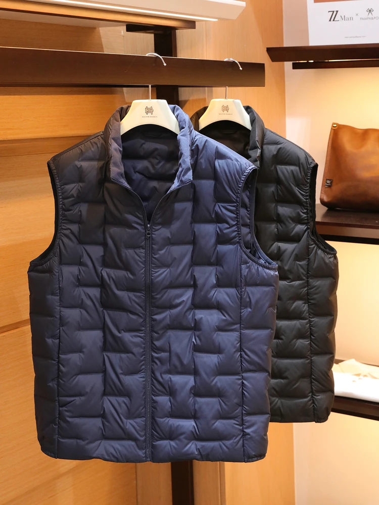 Men's Outdoor down Vest Lightweight Stacked Wearable Stand Collar Feather Vest Autumn Winter Poly Fiber Polyester Fabric