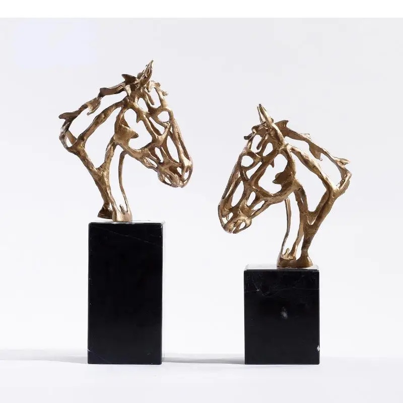 Metal Hollow Horse Ornament Stone Base Decor Accessories Exhibit Knickknacks Figurines Statue Decoration Crafts Sculpture