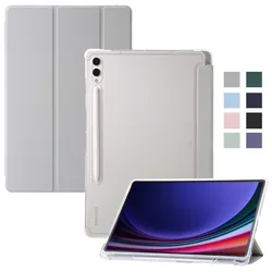For Samsung Tab S8 S9 Ultra Case With Pen Holder Trifold Leather Acrylic Clear Back Tablet For Galaxy Tab S9 Ultra Case 14.6