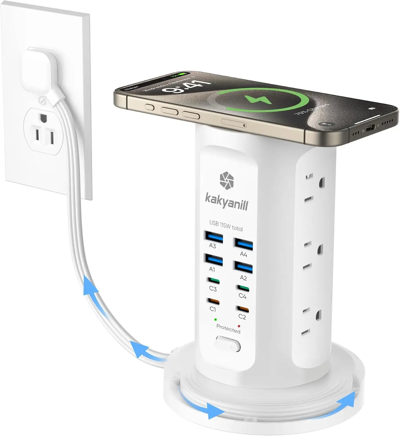 Power Strip Tower, PD 65W Charging Station 9 AC Outlets 8 USB