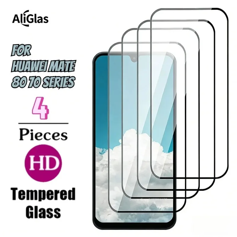 4 Stück Schwarze Rahmen-Schutzfolien aus Gehärtetem Glas für Huawei Mate 80 Pro Max 80 70 RS Ultimate 70 Pro Plus 70 Air Edge Glue