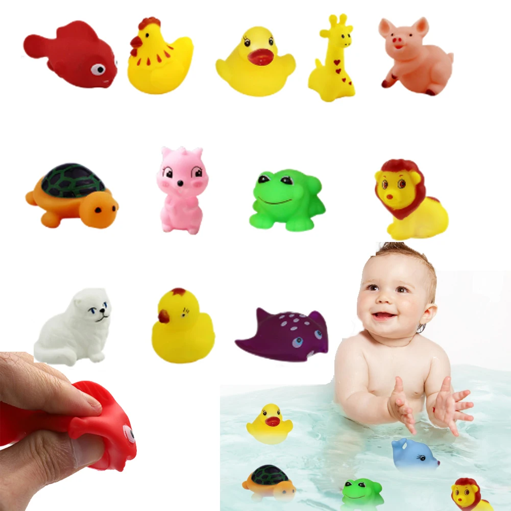 13-26Pcs Baby Cute Animals Bath Toys Cute Rubber Float Squeeze Sound Swimming Animal Toddler Pool Bathing Toy Kids Water Playing