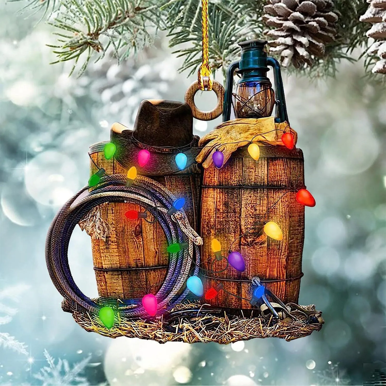 Cowboy Cowgirl Pferd Liebhaber Hut Stiefel Wild West String Lichter 2d Flachwagen Rückspiegel Zubehör Weihnachts baum Ornament Spielzeug