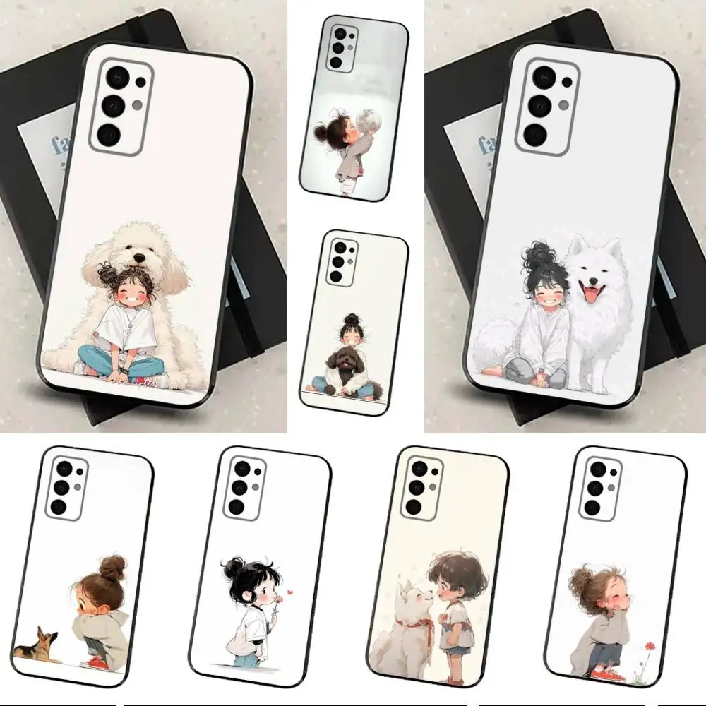 

Kid Girl Dog Cute Cartoon Case For Samsung Galaxy A73,52,71,22,Note,31,8,9,53,32,72,41,J7,Soft Black Silicone Cover