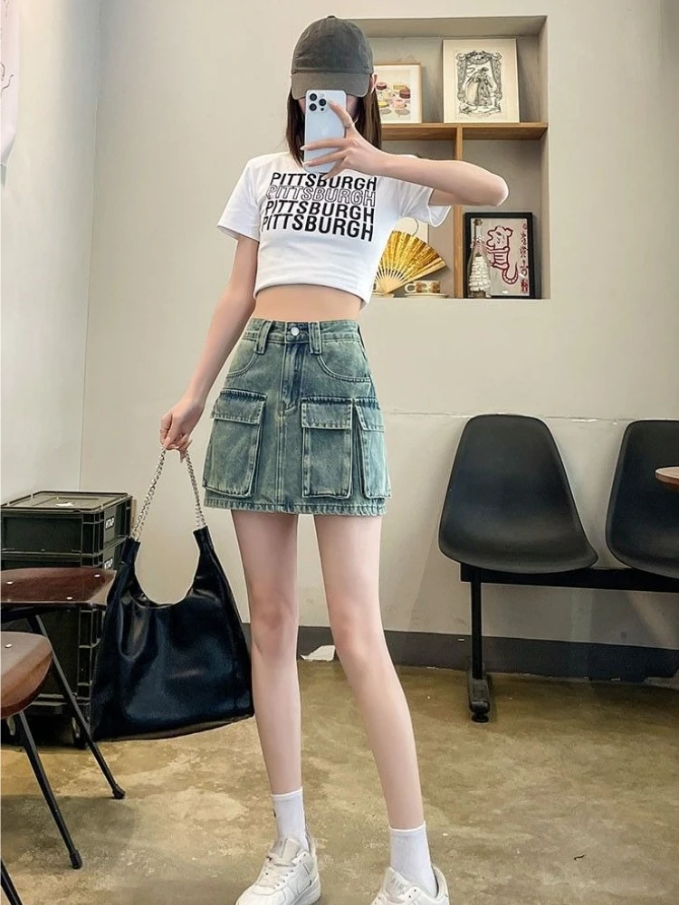 

Новинка 2026: Летняя джинсовая мини-юбка для невысоких женщин, с высокой талией, винтажная, в стиле карандаш, с защитой от просвечивания