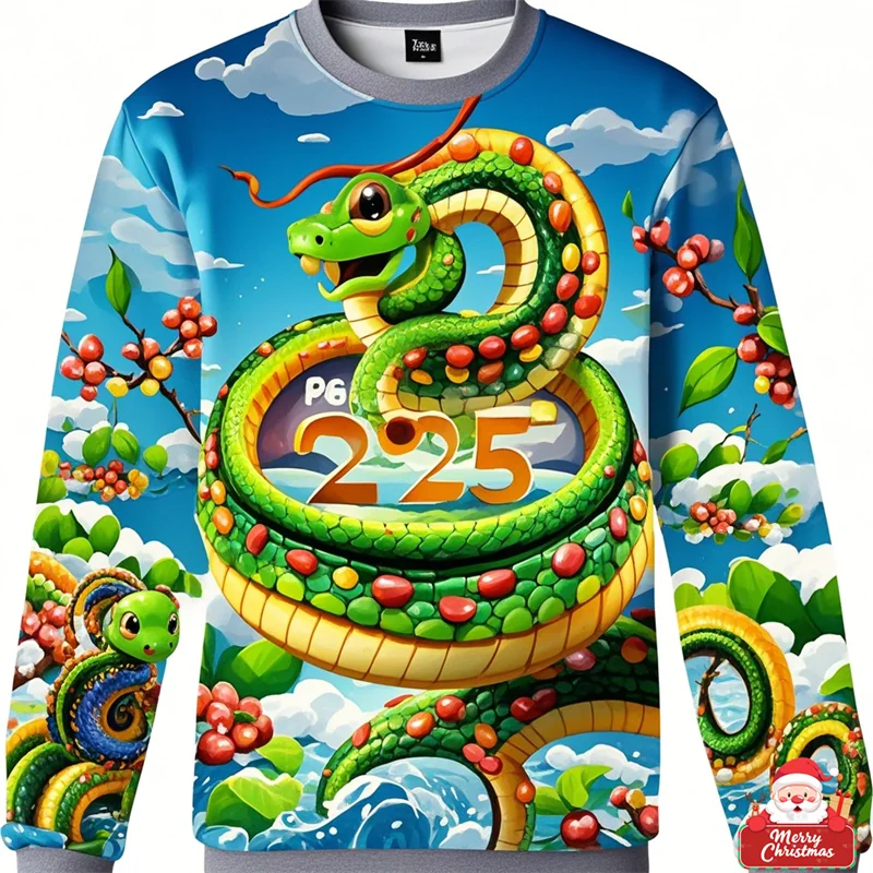 Men Women Ugly Christmas Hoodie Funny Cartoon Snake Graphic Christmas Jumpers Tops Couple Holiday Party Xmas Sweatshirt Clothing