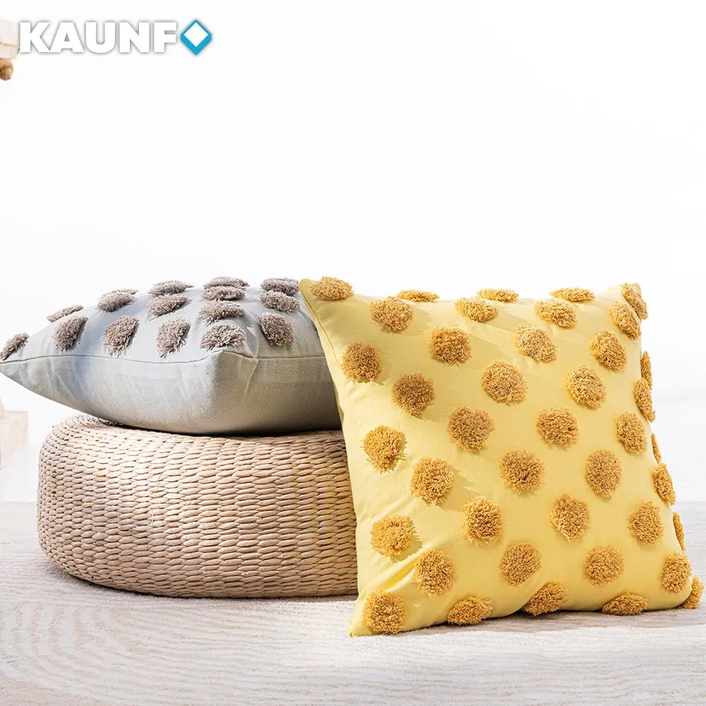 KAUNFO Soft Fur Plush Cushion Cover Home Decor Pom Poms Pillow Covers Living Room Bedroom Sofa Decorative Pillowcase 45x45cm 