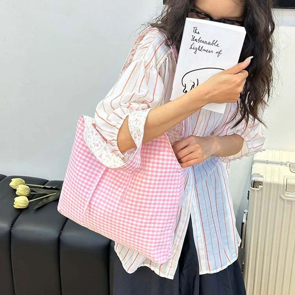 

Повседневная милая двусторонняя сумка на плечо с решетчатым бантом, женская сумка с цветочным принтом, контрастная цветная сумка-тоут из полиэстера, летняя