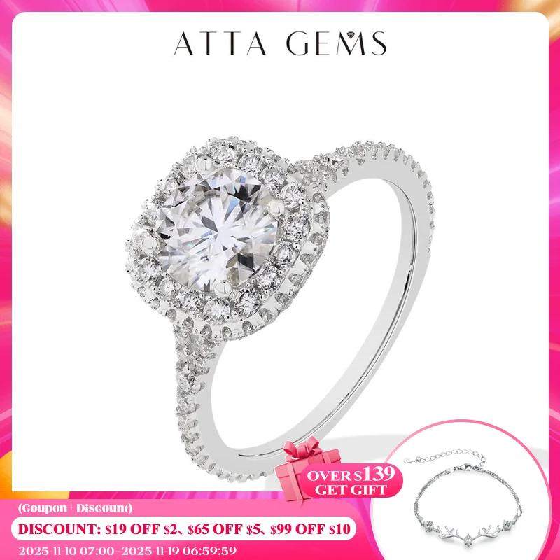 

ATTAGEMS 7.0mm Round Cut Moissanite Ring for Women D VVS1 1.2CT Lab Diamond S925 Sterling Silver Engagement Wedding Jewelry Gift