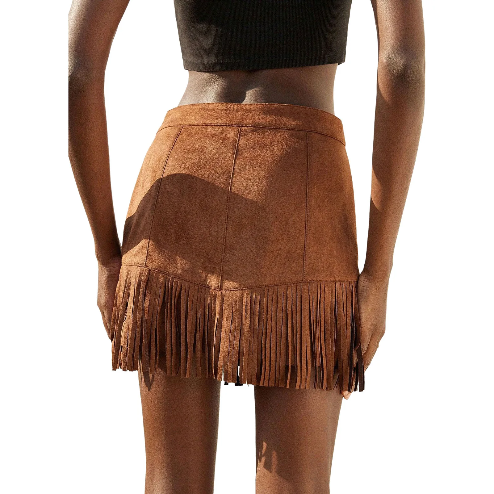 Mulheres y2k retro cowgirl franja mini saias ouro parafuso prisioneiro enfeites borla hem saia de camurça falsa para hippie dança festa temática