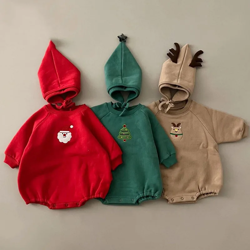 MILANCEL Christmas Infant Baby Clothes Infant Bodysuit With Hat Fleece Warm One Piece Newborn New Year Gift Jumpsuits