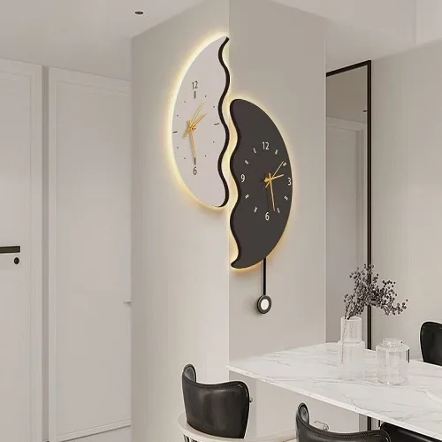 Night Light Feature Modern Luxury Living Room Moon Decorative Creative Home Decor New Dining Room House Wall Clock
