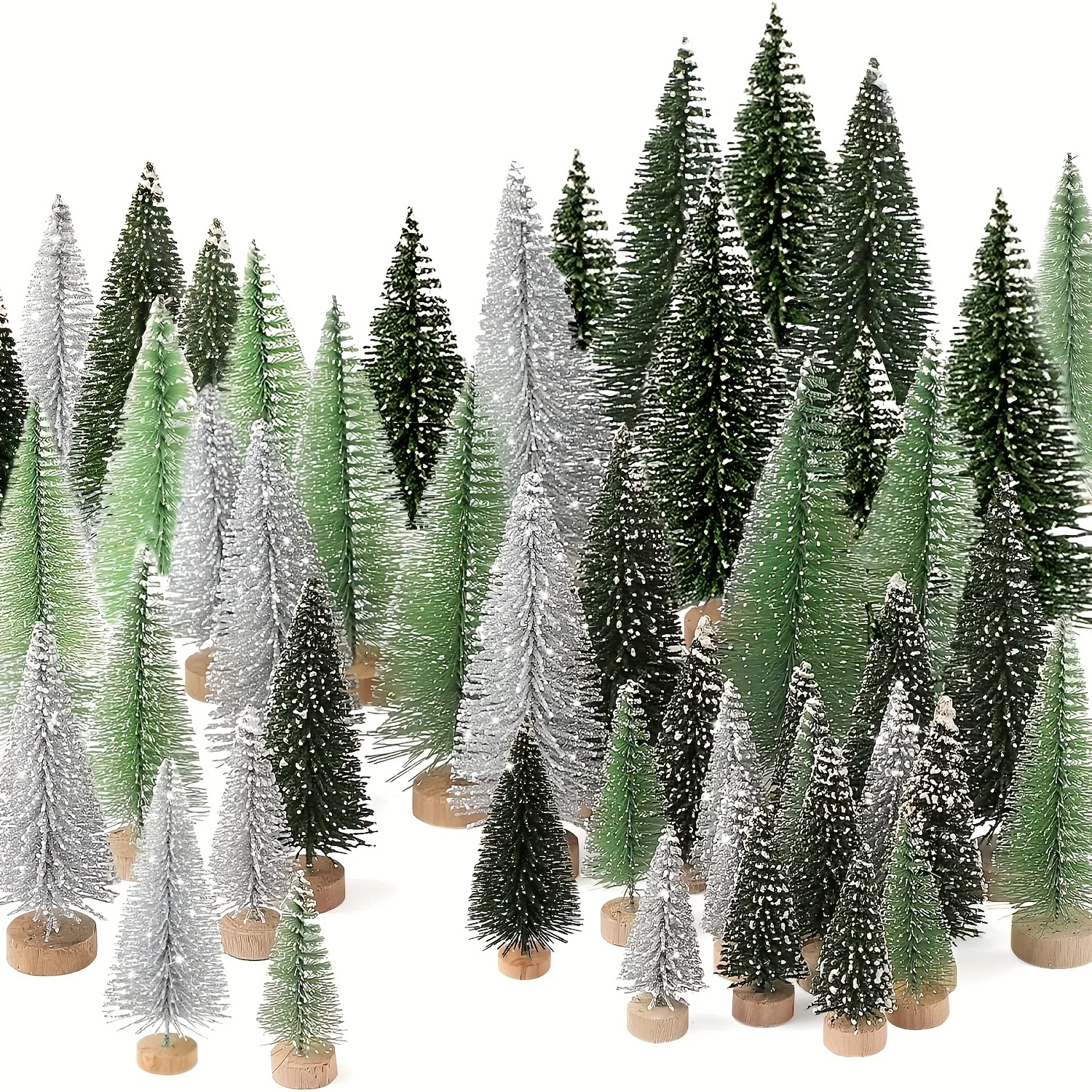 Mini árboles de Navidad artificiales, botella de árbol de Navidad, árboles de cepillo con Base de madera para decoración navideña, decoraciones de mesa para fiestas y hogares